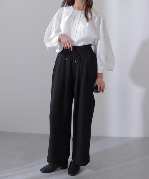 Lace Ladies（レースレディース）の「ソリッドカラー ハイウエスト ワイド ストレート イージー パンツ（スラックス・レディース・ベージュ/ダークグレー/ブラック/グレー・S/M/L）」の12枚目の写真