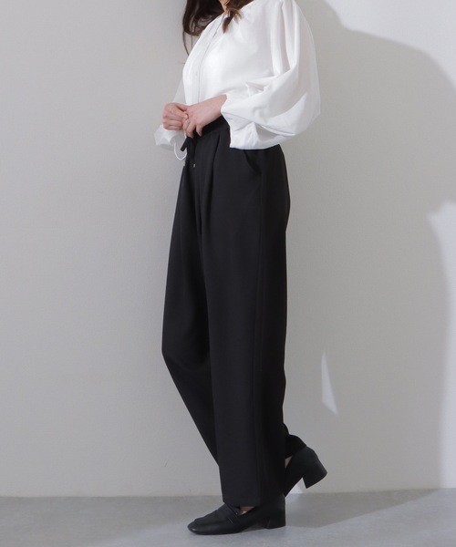 Lace Ladies（レースレディース）の「ソリッドカラー ハイウエスト ワイド ストレート イージー パンツ（スラックス・レディース・ベージュ/ダークグレー/ブラック/グレー・S/M/L）」の13枚目の写真