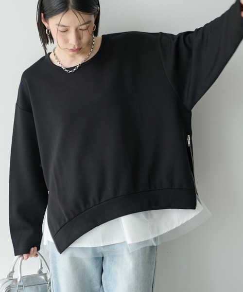 未使用品ビアズリー ダンボールサークルプルオーバー トレーナー　ブラック ダンボールサイドZIPプルオーバー（Tシャツ/カットソー