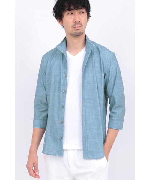 HIGH STREET（ハイストリート）の「HIGH STREET∴メランジプリントオブロング７分袖シャツ（シャツ/ブラウス・メンズ・ブルー系2/レッド/グレー・M/L/LL/S）」の2枚目の写真