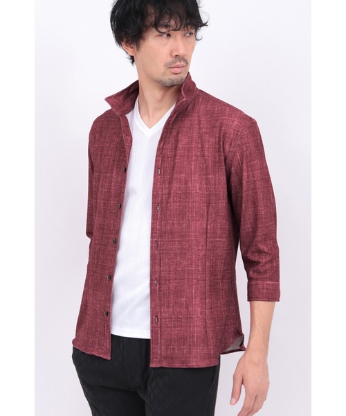 HIGH STREET（ハイストリート）の「HIGH STREET∴メランジプリントオブロング７分袖シャツ（シャツ/ブラウス・メンズ・ブルー系2/レッド/グレー・M/L/LL/S）」の3枚目の写真
