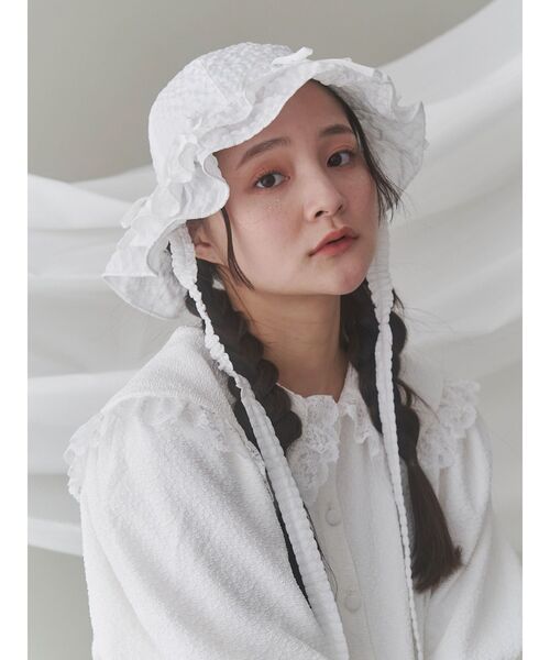 merry jenny(メリージェニー)の「ribbonフリルハット(ハット・レディース・アイボリー/ブラック/オフホワイト・FREE)」の6枚目の写真