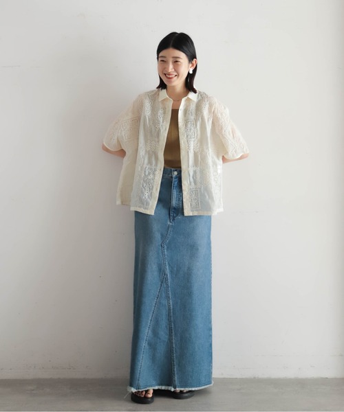 ブラウス シャツ テンセル刺繍　衿付きショートシャツ レディース テンセル刺繍 衿付きショートシャツ | NOMBRE IMPAIR