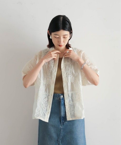 ブラウス シャツ テンセル刺繍　衿付きショートシャツ レディース テンセル刺繍 衿付きショートシャツ | NOMBRE IMPAIR