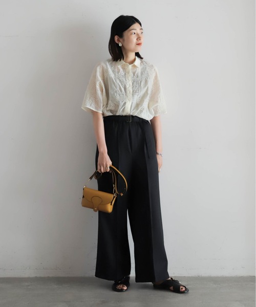 ブラウス シャツ テンセル刺繍　衿付きショートシャツ レディース テンセル刺繍 衿付きショートシャツ | NOMBRE IMPAIR