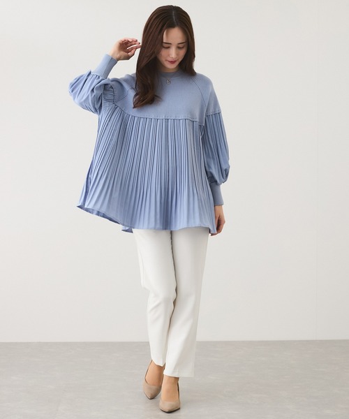 Jayro(ジャイロ)の「異素材切替ニットプリーツプルオーバー(Tシャツ/カットソー・レディース・ライトグレー/ブラック/ベージュ/サックスブルー/ピンク/ブラック系その他・FREE)」の14枚目の写真