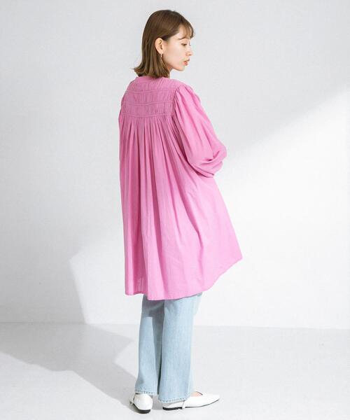 セール】コットンギャザーチュニックブラウスミニワンピース