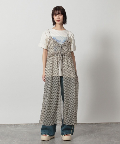 LAKOLE（ラコレ）の「シアーチェックフリルワンピース / 322160（ワンピース・レディース・ブルー/チャコールグレー/ベージュ・FREE）」の2枚目の写真