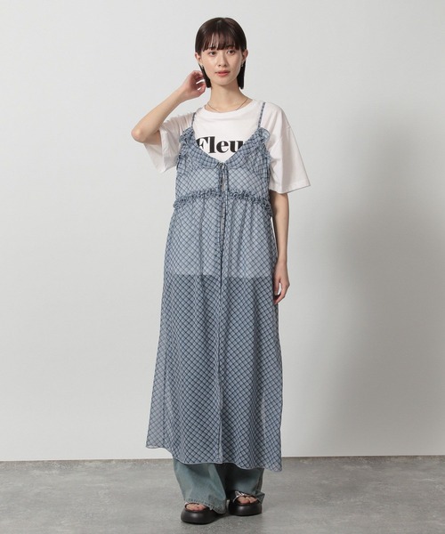 LAKOLE（ラコレ）の「シアーチェックフリルワンピース / 322160（ワンピース・レディース・ブルー/チャコールグレー/ベージュ・FREE）」の3枚目の写真