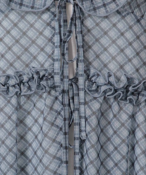 LAKOLE（ラコレ）の「シアーチェックフリルワンピース / 322160（ワンピース・レディース・ブルー/チャコールグレー/ベージュ・FREE）」の5枚目の写真