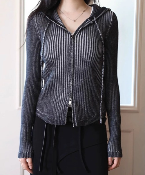 【A’GEM/9 × .kom】メッシュダメージ加工ニットパーカー M グレー 送料無料/即納】 A'GEM/9 × .kom】メッシュダメージ加工ニット
