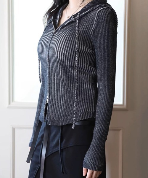 【A’GEM/9 × .kom】メッシュダメージ加工ニットパーカー M グレー A'GEM/9 × .kom】メッシュダメージ加工ニットパーカー M グレー