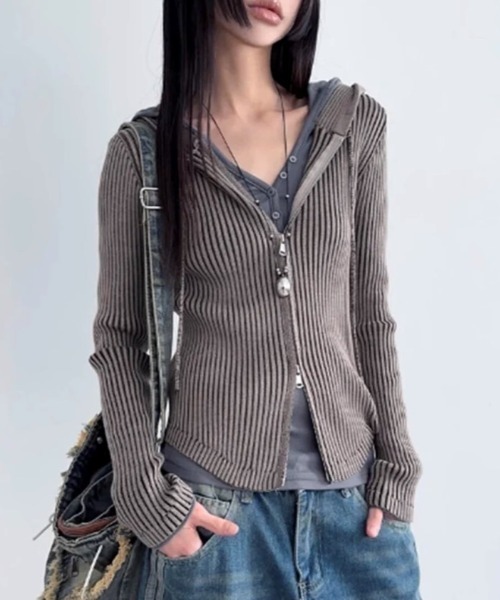 パーカー A'GEM/9 × .kom 「.KOM/ドットケーオーエム」 ニットフードジップアップパーカー レディース メンズ A'GEM/9 × .kom 『.KOM/ドットケーオーエム』 ニットフード