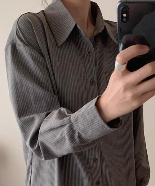 DAY CLOSET（デイ クローゼット）の「レディース 長袖ストライプティアードフリルミニワンピース（シャツワンピース・レディース・チャコールグレー/ブラウン/オフホワイト・FREE）」の8枚目の写真