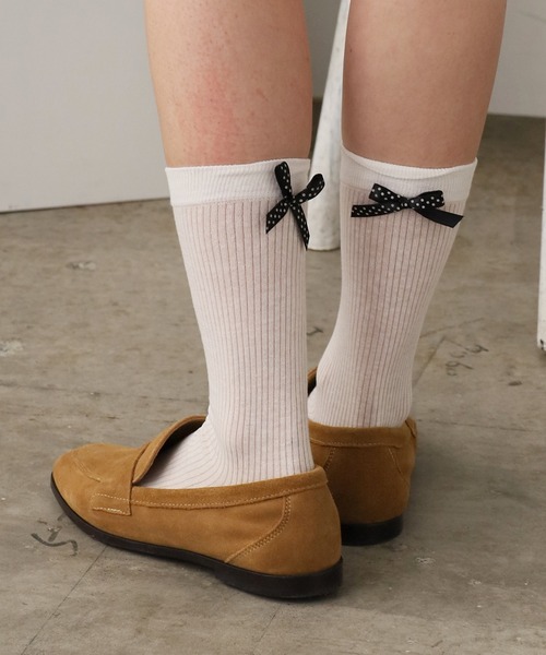 ROOPTOKYO（ループトウキョウ）の「Dot ribbon midriff socks /ドットリボン ミドルソックス（ソックス/靴下・レディース・ホワイト/ブラック/グレー/ダークグレー/杢グレー・FREE）」の19枚目の写真