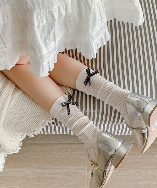 ROOPTOKYO（ループトウキョウ）の「Dot ribbon midriff socks /ドットリボン ミドルソックス（ソックス/靴下・レディース・ホワイト/ブラック/グレー/ダークグレー/杢グレー・FREE）」の21枚目の写真