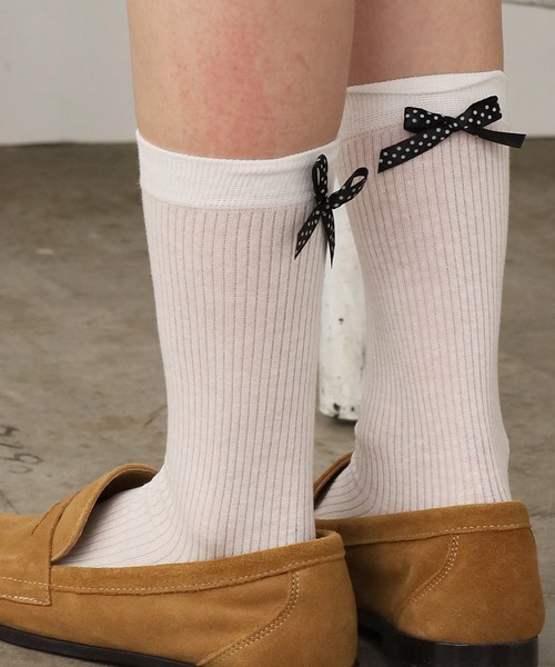 ROOPTOKYO（ループトウキョウ）の「Dot ribbon midriff socks /ドットリボン ミドルソックス（ソックス/靴下・レディース・ホワイト/ブラック/グレー/ダークグレー/杢グレー・FREE）」の20枚目の写真