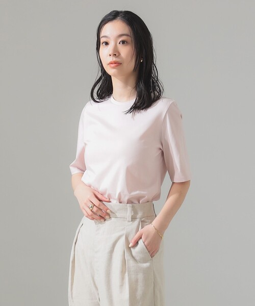 Demi-Luxe BEAMS（デミルクス ビームス）の「スーピマコットン スムース Tシャツ（Tシャツ/カットソー・レディース・チャコールグレー/ホワイト/ピンク/ミント・ONE SIZE）」の4枚目の写真