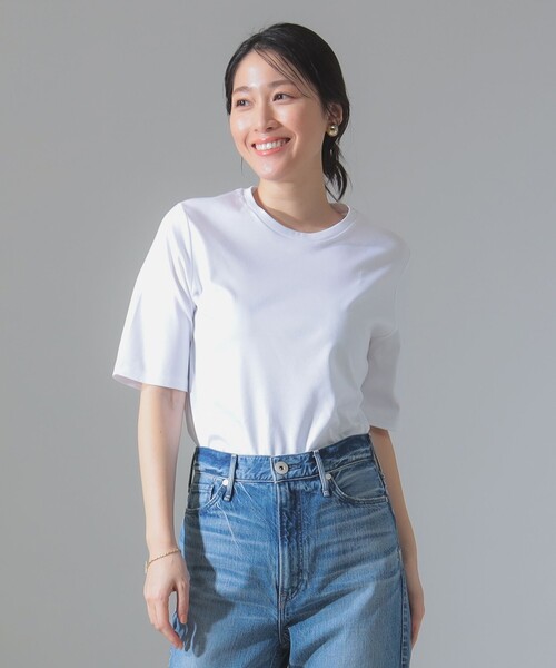 Demi-Luxe BEAMS（デミルクス ビームス）の「スーピマコットン スムース Tシャツ（Tシャツ/カットソー・レディース・チャコールグレー/ホワイト/ピンク/ミント・ONE SIZE）」の6枚目の写真