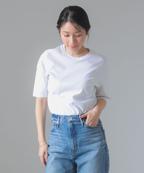 Demi-Luxe BEAMS（デミルクス ビームス）の「スーピマコットン スムース Tシャツ（Tシャツ/カットソー・レディース・チャコールグレー/ホワイト/ピンク/ミント・ONE SIZE）」の7枚目の写真