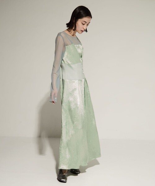 STUDIOUS(ステュディオス)の「【STUDIOUS/ステュディオス】Sheer Shoulder Dress/シアーショルダードレス/ワンピース(ワンピース・レディース・ブラック/ミント・1/2)」の4枚目の写真