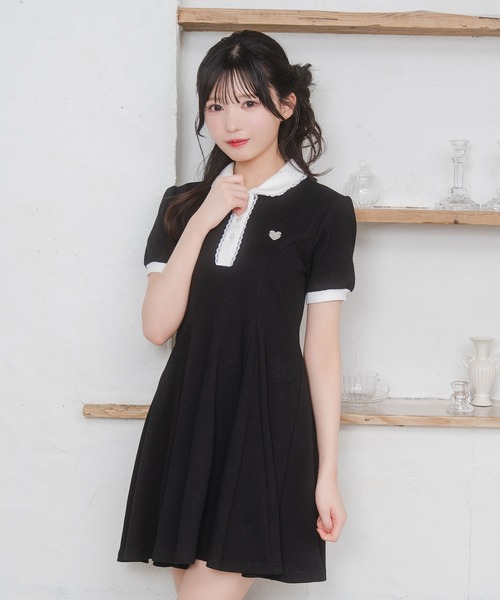 Honey Cinnamon（ハニーシナモン）の「ロゴチャームAラインポロワンピース（ワンピース・レディース・ブラック/ピンク・FREE）」の2枚目の写真