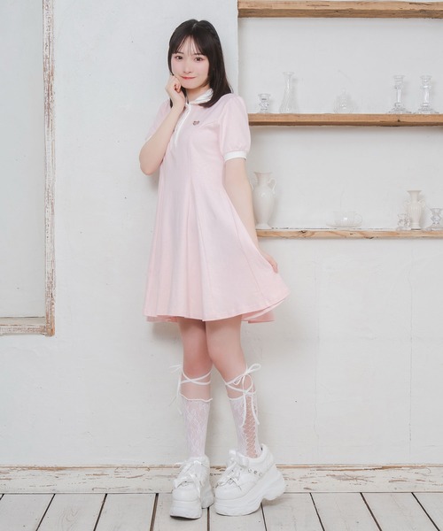 Honey Cinnamon（ハニーシナモン）の「ロゴチャームAラインポロワンピース（ワンピース・レディース・ブラック/ピンク・FREE）」の10枚目の写真
