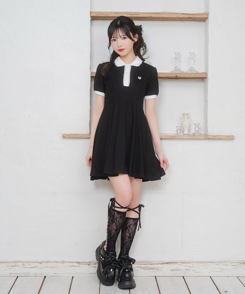 Honey Cinnamon（ハニーシナモン）の「ロゴチャームAラインポロワンピース（ワンピース・レディース・ブラック/ピンク・FREE）」の14枚目の写真