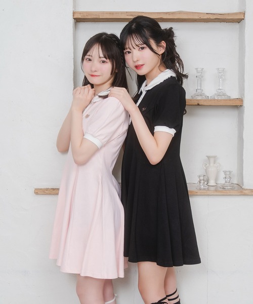 Honey Cinnamon（ハニーシナモン）の「ロゴチャームAラインポロワンピース（ワンピース・レディース・ブラック/ピンク・FREE）」の8枚目の写真