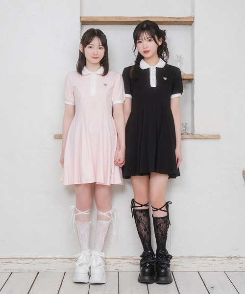 Honey Cinnamon（ハニーシナモン）の「ロゴチャームAラインポロワンピース（ワンピース・レディース・ブラック/ピンク・FREE）」の5枚目の写真