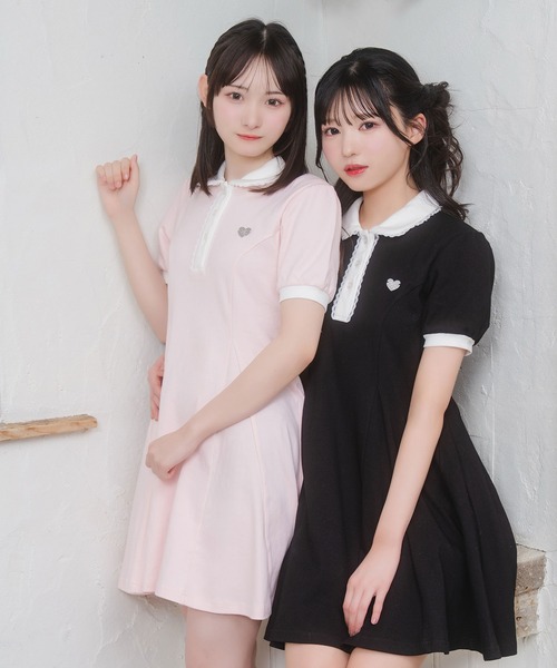 Honey Cinnamon（ハニーシナモン）の「ロゴチャームAラインポロワンピース（ワンピース・レディース・ブラック/ピンク・FREE）」の6枚目の写真