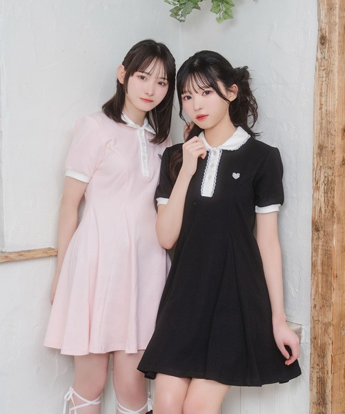 Honey Cinnamon（ハニーシナモン）の「ロゴチャームAラインポロワンピース（ワンピース・レディース・ブラック/ピンク・FREE）」の7枚目の写真