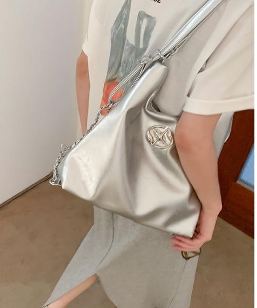 セール】Y2K チェーン フェイクレザー大容量ショルダーバッグ/2WAY