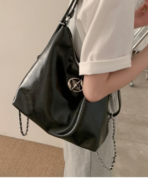 セール】Y2K チェーン フェイクレザー大容量ショルダーバッグ/2WAY