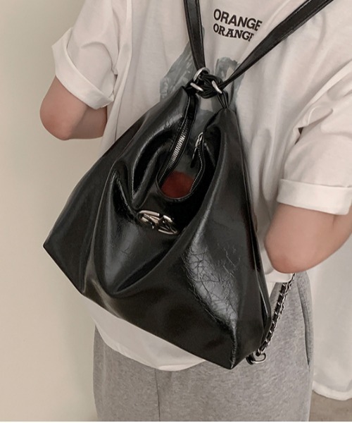 セール】Y2K チェーン フェイクレザー大容量ショルダーバッグ/2WAY