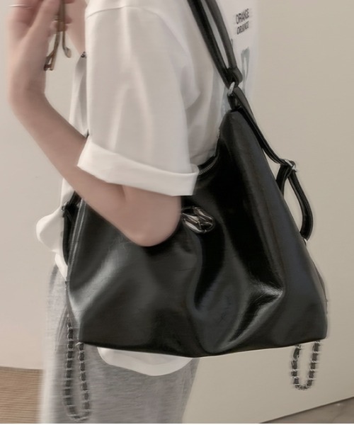 セール】Y2K チェーン フェイクレザー大容量ショルダーバッグ/2WAY