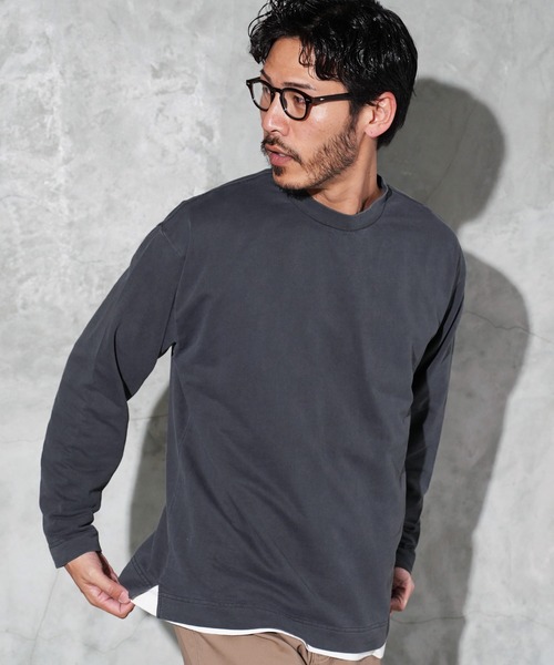 jiggys shop(ジギーズショップ)の「フェード ピグメント加工 クルーネック ロンT カットソー(Tシャツ/カットソー・メンズ・ライトブルー/グレー/パープル/ブラック系その他/ライトピンク・LARGE/X-LARGE/MEDIUM)」の1枚目の写真