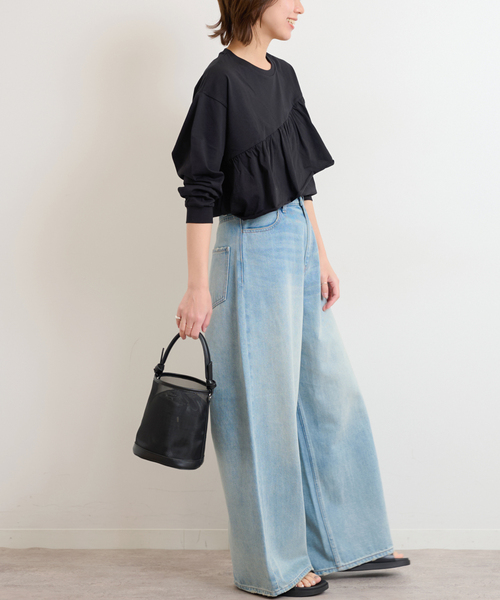 プルオーバー ロングスリーブ Tシャツ フリル クルーネック全2色 楽天市場】2WAYクルーネックフリル長袖トップス 女性 レディース