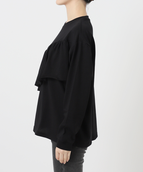 プルオーバー ロングスリーブ Tシャツ フリル クルーネック全2色 楽天市場】2WAYクルーネックフリル長袖トップス 女性 レディース
