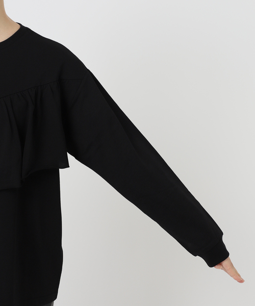 プルオーバー ロングスリーブ Tシャツ フリル クルーネック全2色 楽天市場】2WAYクルーネックフリル長袖トップス 女性 レディース