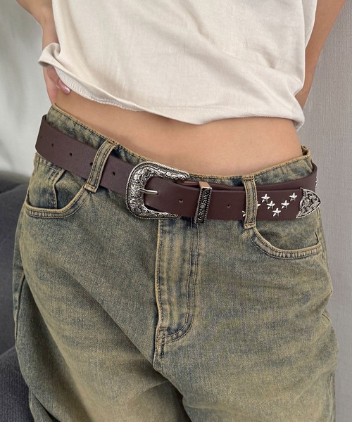 FOLLOWIN（フォロウィン）の「スタースタッズワンポイントベルト（ベルト・レディース・ブラウン/ブラック・ONE SIZE）」の7枚目の写真
