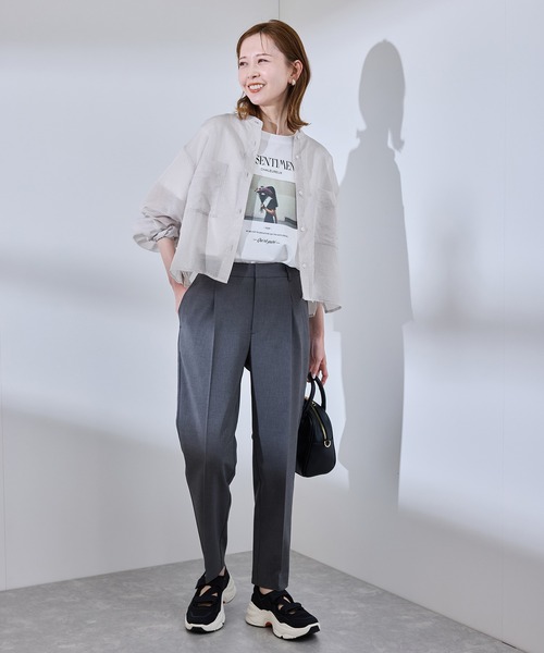 ROPE' PICNIC(ロペピクニック)の「着丈が選べるバンドカラーストライプシアーシャツ(シャツ/ブラウス・レディース・ライトグレー/ベージュ系その他・38/T38)」の3枚目の写真