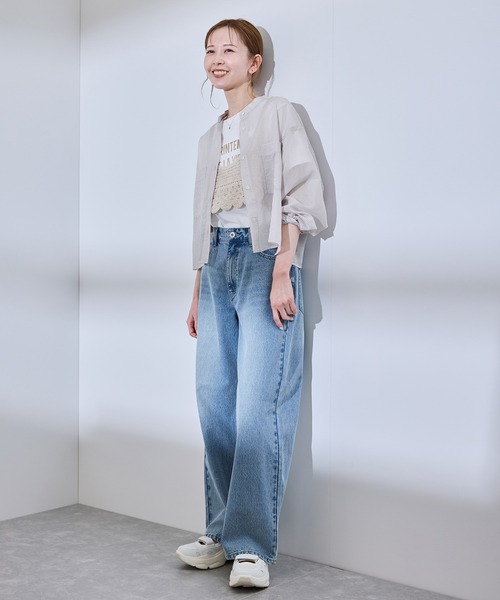 ROPE' PICNIC(ロペピクニック)の「着丈が選べるバンドカラーストライプシアーシャツ(シャツ/ブラウス・レディース・ライトグレー/ベージュ系その他・38/T38)」の9枚目の写真