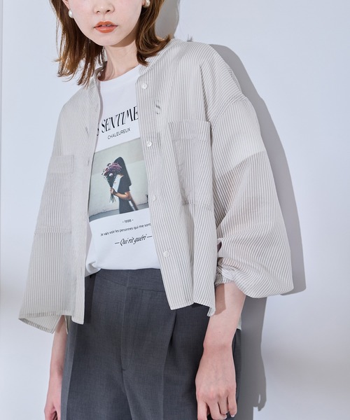 ROPE' PICNIC(ロペピクニック)の「着丈が選べるバンドカラーストライプシアーシャツ(シャツ/ブラウス・レディース・ライトグレー/ベージュ系その他・38/T38)」の13枚目の写真