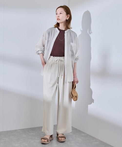 ROPE' PICNIC(ロペピクニック)の「着丈が選べるバンドカラーストライプシアーシャツ(シャツ/ブラウス・レディース・ライトグレー/ベージュ系その他・38/T38)」の15枚目の写真