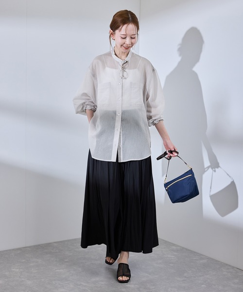 ROPE' PICNIC(ロペピクニック)の「着丈が選べるバンドカラーストライプシアーシャツ(シャツ/ブラウス・レディース・ライトグレー/ベージュ系その他・38/T38)」の21枚目の写真