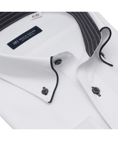 TOKYO SHIRTS（トウキョウシャツ）の「形態安定ノーアイロン ボタンダウン 長袖ストレッチビジネスワイシャツ（ビジネスシャツ・メンズ・ホワイト・首回り37cm-裄丈80cm/首回り39cm-裄丈80cm/首回り39cm-裄丈84cm/首回り41cm-裄丈82cm/首回り41cm-裄丈86cm/首回り42cm-裄丈82cm/首回り42cm-裄丈86cm/首回り43cm-裄丈82cm/首回り43cm-裄丈86cm/首回り37cm-裄丈84cm）」の2枚目の写真
