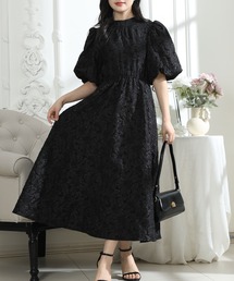 Lace Ladies | フラワー ジャガード バックリボン パフスリーブ ワンピース(ワンピース)