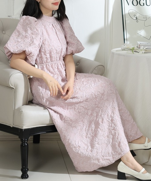 ジャガード パフスリーブ ワンピース 即納 ジャガード パフスリーブ ワンピース 即納 (ワンピース