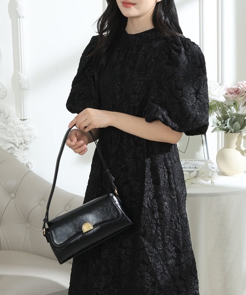 Sov.　フラワーサテンパフスリーブワンピース　定価75,900円　2025現行 Swankiss/スワンキス】フラワーデザインパフスリーブガーリー